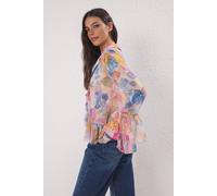 Wovcor Abstract Tie Front Sheer Printed Shirt Multi