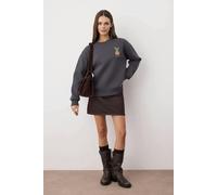 WOVCOR Animal Embroidered Thick Fleece Knit Sweatshirt - Dark Grey - XL