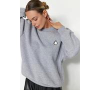 WOVCOR Animal Embroidered Thick Fleece Knit Sweatshirt - Grey - L