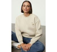 WOVCOR Animal Embroidered Thick Fleece Knit Sweatshirt - Stone - S
