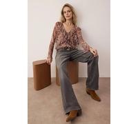 Wovcor Animal Print Ruffled Tie Detail Long Sleeve Blouse Multi M