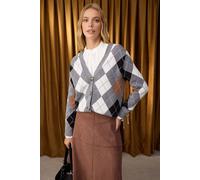 Wovcor Argyle Pattern Button-Up Knit Cardigan In Grey Grey S