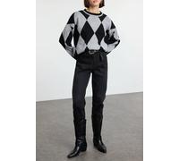 Wovcor Argyle Pattern Crew Neck Knitted Sweater In Grey Grey