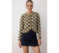 WOVCOR Argyle Patterned Crew Neck Crop Knit Cardigan - Khaki - S