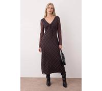 Wovcor Argyle Print Maxi Knit Dress With Tie Front Detail Multi M