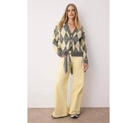 Wovcor Argyle Ribbed V-Neck Knit Cardigan With Button Front In Grey Grey L