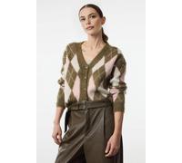 Wovcor Argyle Ribbed V-Neck Knit Cardigan With Button Front In Khaki Khaki