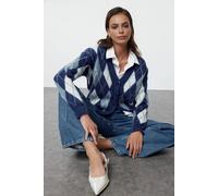 Wovcor Argyle Ribbed V-Neck Knit Cardigan With Button Front In Navy Navy