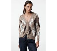 Wovcor Argyle Ribbed V-Neck Knit Cardigan With Button Front In Taupe Taupe