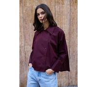 Wovcor Asymmetric Button Front Oversized Cotton Poplin Shirt In Plum Plum