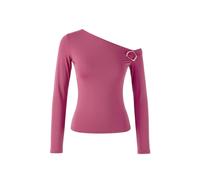 Wovcor Asymmetric Collar Knit Blouse With Accessory Detail In Rose Rose