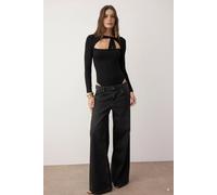 Wovcor Asymmetric Cut-Out Knit Bodysuit With Tie Neck Detail In Black Black 10