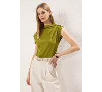 Wovcor Asymmetric Draped High Neck Sleeveless Top In Green Green