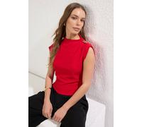 Wovcor Asymmetric Draped High Neck Sleeveless Top In Red Red