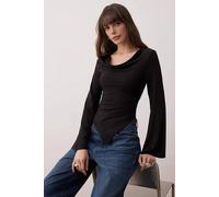 Wovcor Asymmetric Fitted Knit Blouse With Drape Neckline In Black Black S