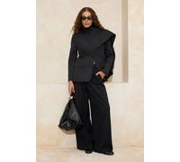 Wovcor Asymmetric High Neck Tailored Blazer In Black Black 14