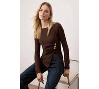 Wovcor Asymmetric Knit Blouse With Gold Button Detail In Brown Brown M