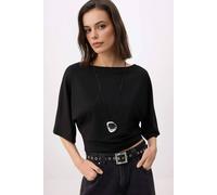 Wovcor Asymmetric Neck Regular Fit Knitted Blouse With Relaxed Sleeve In Black Black