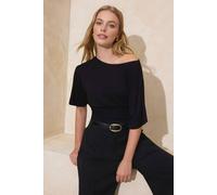 Wovcor Asymmetric Neck Regular Fit Soft Touch Knit Blouse In Black Black