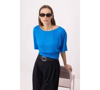 Wovcor Asymmetric Neck Regular Fit Soft Touch Knit Blouse In Blue Blue