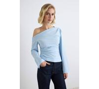 Wovcor Asymmetric Neck Standard Sleeve Poplin Blouse In Blue Blue
