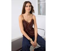 Wovcor Asymmetric Satin Blouse With Lace Panel Detail And Delicate Straps In Brown Brown