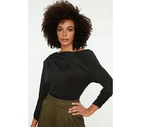 WOVCOR Asymmetrical Collar Flowing Knit Blouse - Black - S