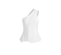 WOVCOR Asymmetrical Collar Sleeveless Buttoned Scuba Crepe Knit Blouse - White - XL