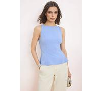 Wovcor Back Bow Detail Peplum Woven Blouse In Blue Blue