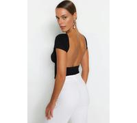 WOVCOR Back Detail Fitted Crop Blouse - Black - M