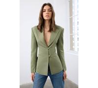Wovcor Back Tie Detail Fitted Woven Blazer Jacket In Khaki Khaki