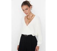 Wovcor Batwing Sleeve Wrap Front Knitted Jumper In White White