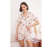 Wovcor Bear Print Check Short Sleeve Pyjama Lounge Short Set Multi