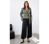 Wovcor Belted Double Breasted Tailored Blazer Jacket In Khaki Khaki