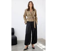 Wovcor Belted Double Breasted Tailored Blazer Jacket In Taupe Taupe