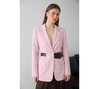 Wovcor Belted Fitted Long Sleeve Blazer Jacket In Pink Pink