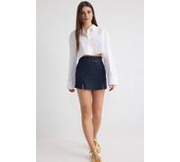 Wovcor Belted High Waist Denim Shorts Skirt With Slit Detail In Navy Navy 14