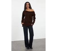 Wovcor Boat Neck Basic Knit Sweater In Brown Brown