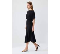 Wovcor Boat Neck Batwing Sleeve Short Sleeve Skater Maxi Dress In Black Black
