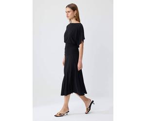 Wovcor Boat Neck Batwing Sleeve Short Sleeve Skater Maxi Dress In Black Black