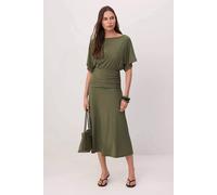 Wovcor Boat Neck Batwing Sleeve Short Sleeve Skater Maxi Dress In Khaki Khaki