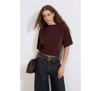WOVCOR Boat Neck Batwing Sleeve Stretchy Knit Blouse - Brown - S