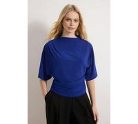 WOVCOR Boat Neck Batwing Sleeve Stretchy Knit Blouse - Royal Blue - L