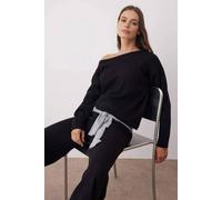 Wovcor Boat Neck Knit Sweater And Wide Leg Trousers Co-Ord Set In Black Black