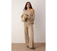 Wovcor Boat Neck Knit Sweater And Wide Leg Trousers Co-Ord Set In Taupe Taupe