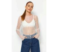 WOVCOR Boat Neck Lace Stretch Knit Blouse - White - L