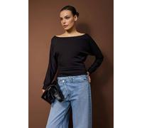 Wovcor Boat Neck Long Sleeve Knit Blouse In Black Black M