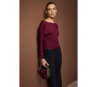 Wovcor Boat Neck Long Sleeve Knit Blouse In Burgundy Burgundy S