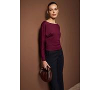 Wovcor Boat Neck Long Sleeve Stretch Knit Blouse In Burgundy Burgundy