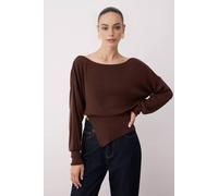 Wovcor Boat Neck Mercerised Knit Sweater Slit Detail In Brown Brown S